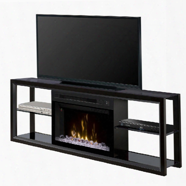 Novara Collection Shgfp-300-b 64" Contemporary Media Console Complete With Pf2325hg 25" Electric Firebox With Glass Ember Bed Smoked Glass Shelves And Top