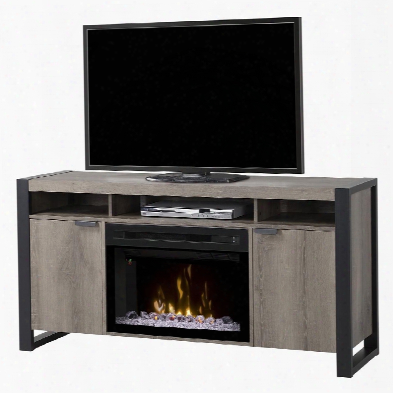 Pierre Collection Gds25gd-1571st 61" Contemporary Media Console Complete With Pf2325hg 25" Glass Ember Bed Firebox 3 Open Storage Compartments And 2 Cabinet