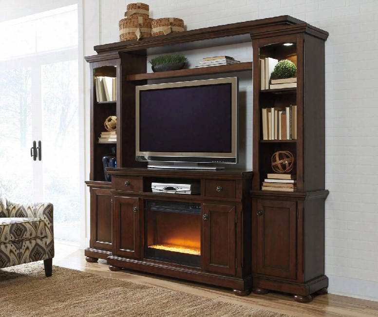 Porter Collection W697120entf02 86" 5-piece Entertainment Center With W100-02 Fireplace Insert Tv Stand Left Pier Right Pier And Bridge In Rustic