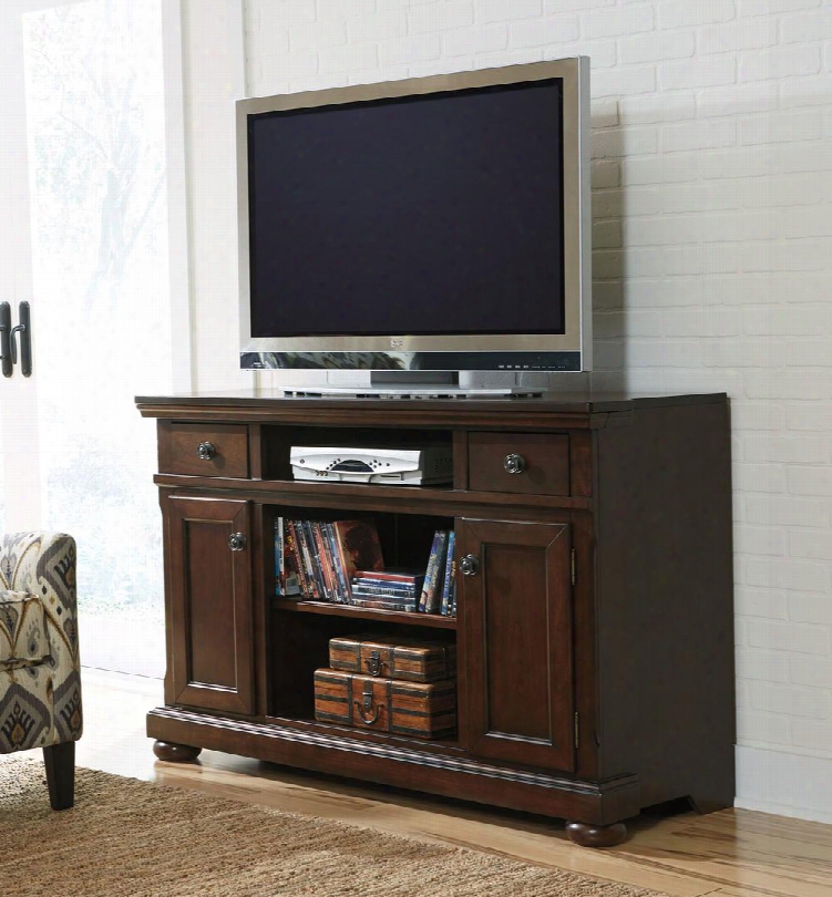 Porter W697-120 Large Tv Stand Including 4 Shelved 2 Doors And Fireplace Option With Adjustable Shelf And Hole(s) For Wiring In Rustic