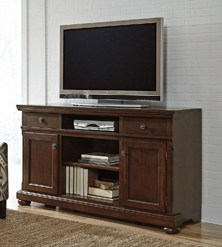 Porter W697-132 62" Xl Tv Stand Including 2 Drawers 4 Shelves 2 Doors And Fireplace Option With Hole(s) For Wiring And Adjustable Shelf In Rustic