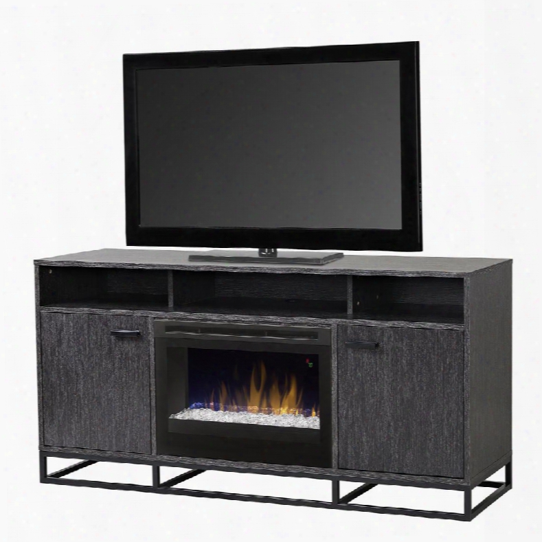 Reily Collection Gds25g5-1660gc 64" Contemporary Medi Aconsole Complete With Dfr2551l 25" Electric Firebox With Acrylic Ice Bed 3 Open Storage Compartments
