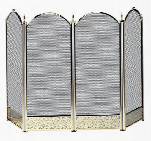 S-2115 4 Panel Polished Brass Screen With Decorative