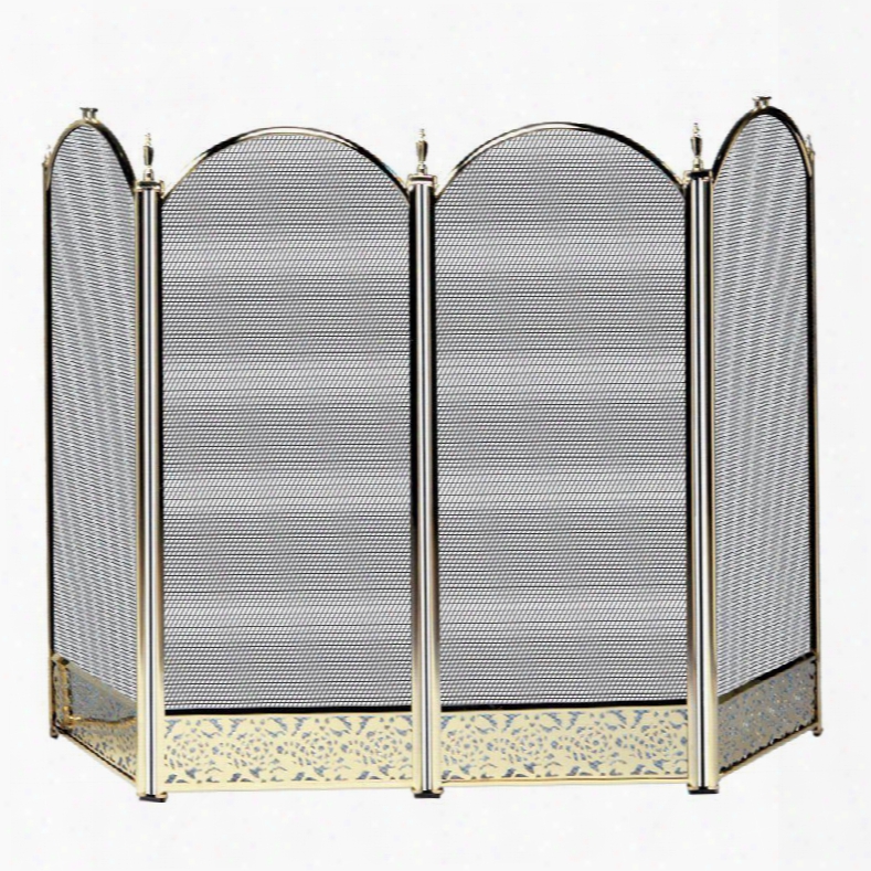 S-4645 4 Panel Antique Brass Screen With Decorative