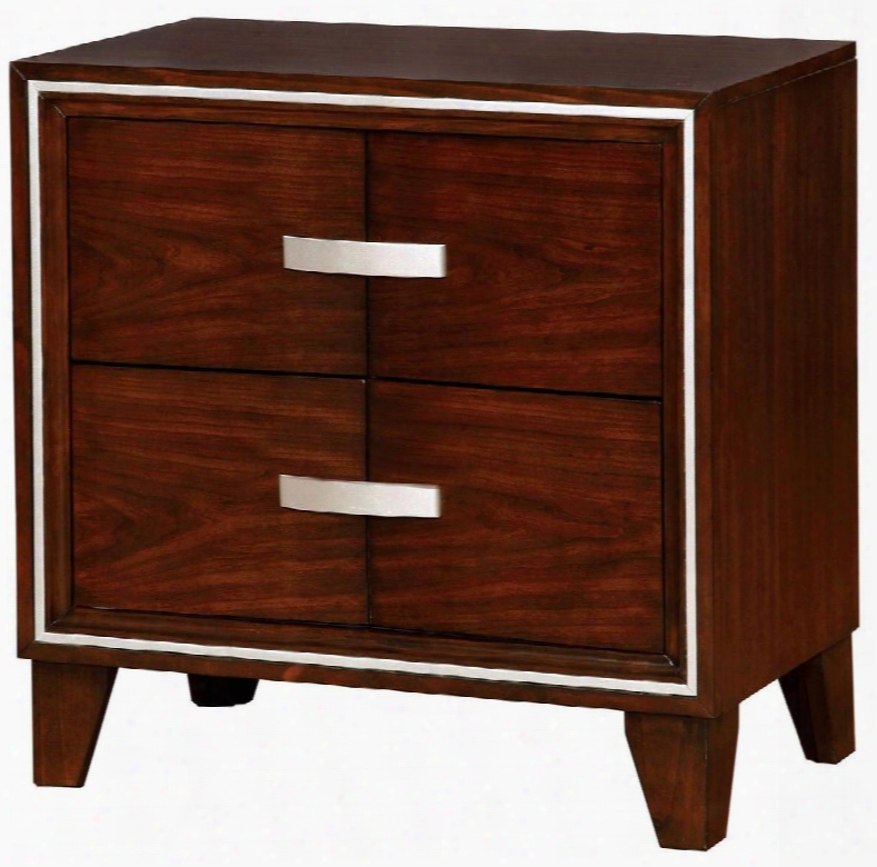 Safire Collection Cm7616n 28" Nightstand With 2 Drawers Curved Wood Panels Silver Hardware Tapered Legs Sollid Wood And Wood Veneers Construction In Brown