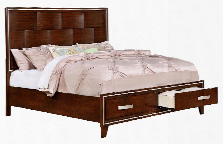 Safire Collection Cm7616q-bed Queen Size Platform Bed With 2 Drawers Tapered Legs Curved Wood Panels Solid Wood And Wood Veneers Construction In Brown