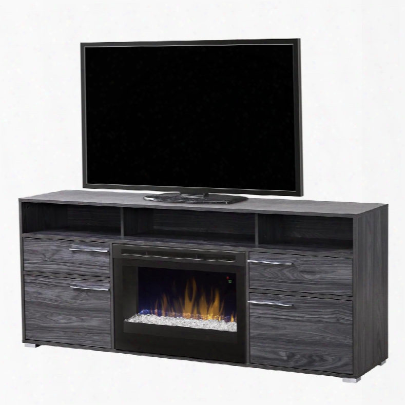 Sander Co Llection Gds25g5-1686cw 66" Contemporary Media Console Complete With Dfr2551g 25" Electric Firebox With Glass Ember Bed 4 Drawers And 3 Open Storage