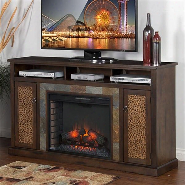 Santa Fe Collection K3489dc-66f 66" Fireplace Media Console With Heater Insert 3 Media  Compartments And 2 Doors In Dark Chocolate