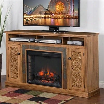 Sedona Collection K3489ro-66f 66" Fireplace Media Console With Heater Insert 3 Media Compartments And 2 Doors In Rustic Oak