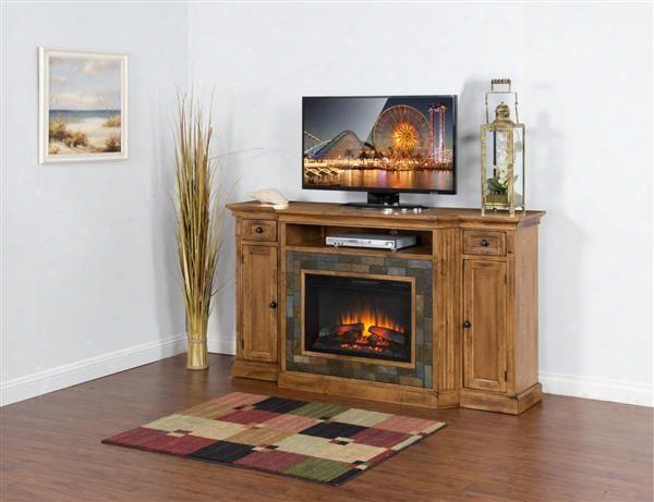 Sedona Collection K3551ro-72f 72" Fireplace Media Console With Heater Insert 2 Utility Drawers And 2 Doors In Rustic Oak