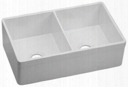 Swuf32189wh 33" Explore Undermount Farm Apron Double Bowl Sink With 9" Bowl Depth Fine Fireclay Construction 3 1/2" Drain Opening Non-porous And Stain