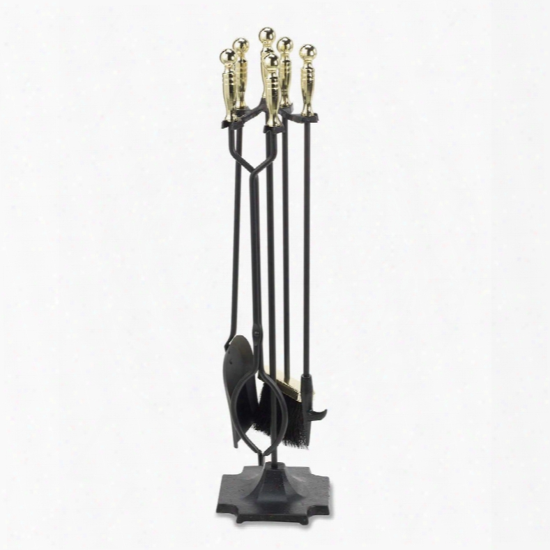 T51030pk 5 Piece Polished Assurance And Amp Black Fireset With Ball Handles Pedestal