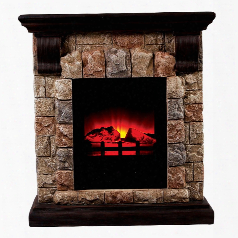 Vesti L9h135s Portable Faux Stone Fireplace With Transitional Style Metal And Resin Brown Adjustable Heat Intensity In Dark