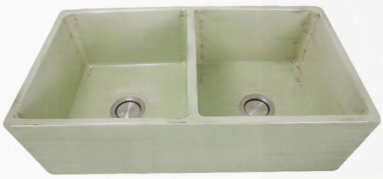 Vineyard Collection Fcfs3318d-shabbygreen 33" Double Bowl Farmhouse Fireclay Sink In Lkght