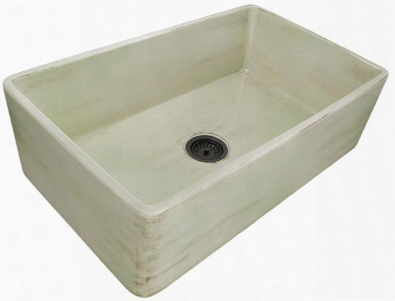 Vineyard Collection Fcfs3320s-shabbygreen 33" Single Bowl Farmhouse Fireclays Ink With Porcelain Enamel Glaze Finish And Distressed Detailing In Light