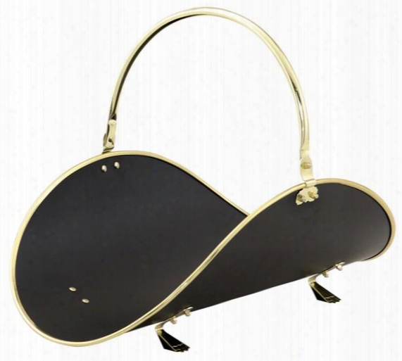 W-3326 21in. Polished Brass And Amp Bllack Woodbasket With Polished Brass