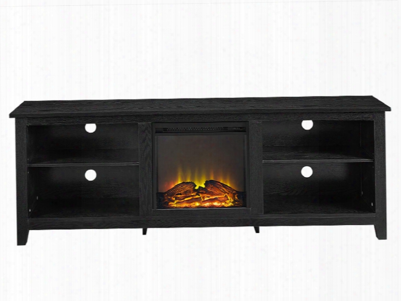 W70fp18bl 70" Wood Fireplace Media Tv Stand Console With Electric Firepl Ace Insert Adjustable Shelving And Ample Storage Space In