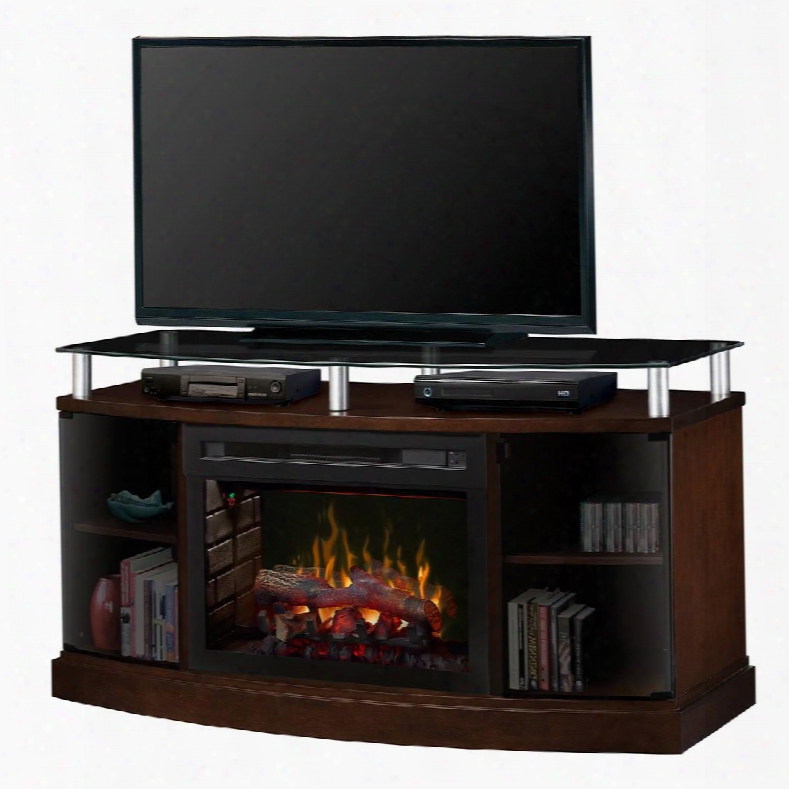 Windham Collection Dfp25hl-ma1015 53&quo;t Transitional Media Console Complete With Pf2325hl 25" Realog Firebox Smoked Glass Top And Doors  And Open Storage In