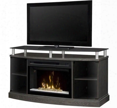 Windham Collection Gds25cg-1015sc 53" Transitional Media Console Complete With Pf2325cg 25" Curved Glass Firebox Smoked Glass Top And Doors And Open Storage