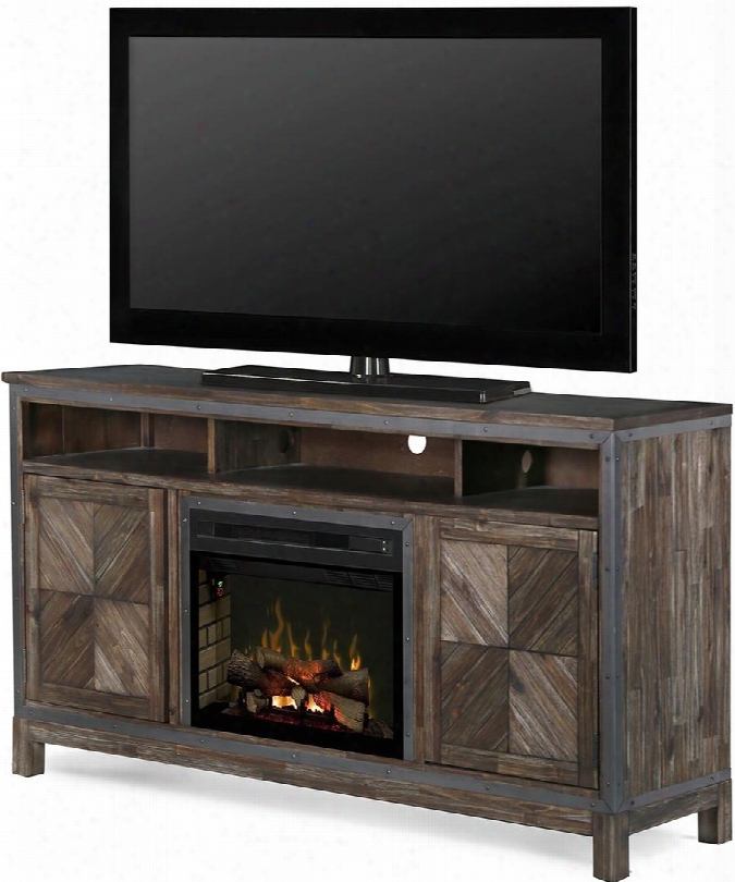 Wyatt Collection Gds25ld-1589by 64" Contemporary Media Console Complete With Pf2325hl 25" Firebox With Logs Multi-function Remote And Heat Boost In Barely