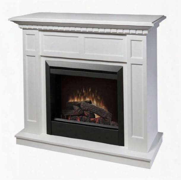 Caprice Collection Dfp4743w 48" Fireplace And Mantel Package With 23" Electric Firebox Stepped Inlay Panels And Dentil Molding In