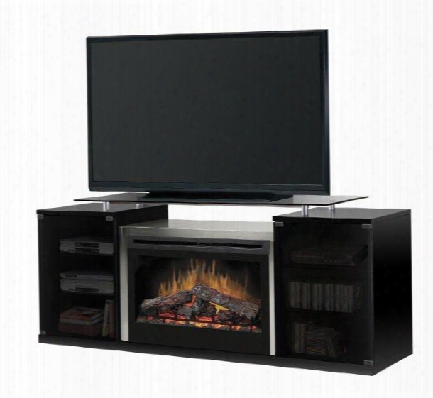 Sap-500-b Marana Series Media Console With Floating Glass Top Which Supports Up To A 60" Flat Screen Tv 33" Landscape Firebox: