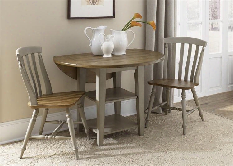 Al Fresco Collection 541-cd-3dls 3-piece Dining Room Set Wtih Drop Leaf Table And 2 Slat Back Sde Chairs In Driftwood & Taupe