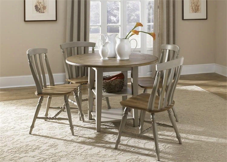 Al Fresco Collection 541-cd-5dls 5-piece Dining Room Set With Drop Leaf Table And 4 Slat Back Side Chairs In Driftwood & Taupe