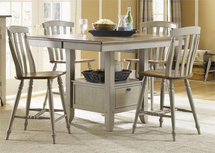 Al Fresco Collection 541-cd-5gts 5-piece Dining Room Set With Gathering Table Ajd 4 Slat Back Counter Chairs In Driftwood & Taupe