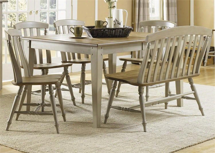 Al Fresco Collection 541-cd-6rts 6-piece Dining Room Set With Rectangular Dining T Able Bench And 4 Slat Back Side Chairs In Driftwood & Taupe