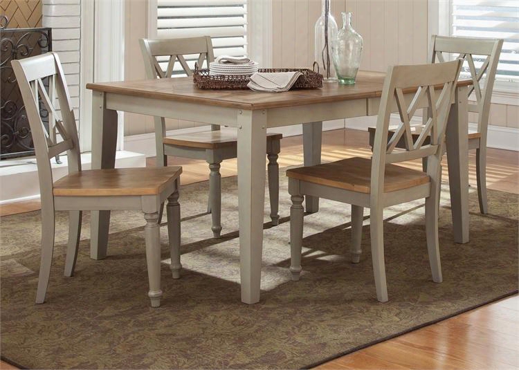 Al Fresco Collection 541-cd-o5rls 5-piece Dining Room Set With Rectangular Dining Table And 4 Double X Back Side Chairs In Driftwood & Taupe