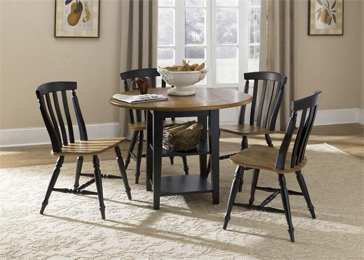 Al Fresco Ii Collection 641-cd-5dls 5-piece Dining Room Set With Drop Leaf Table And 4 Slat Back Side Chairs In Driftwood & Black