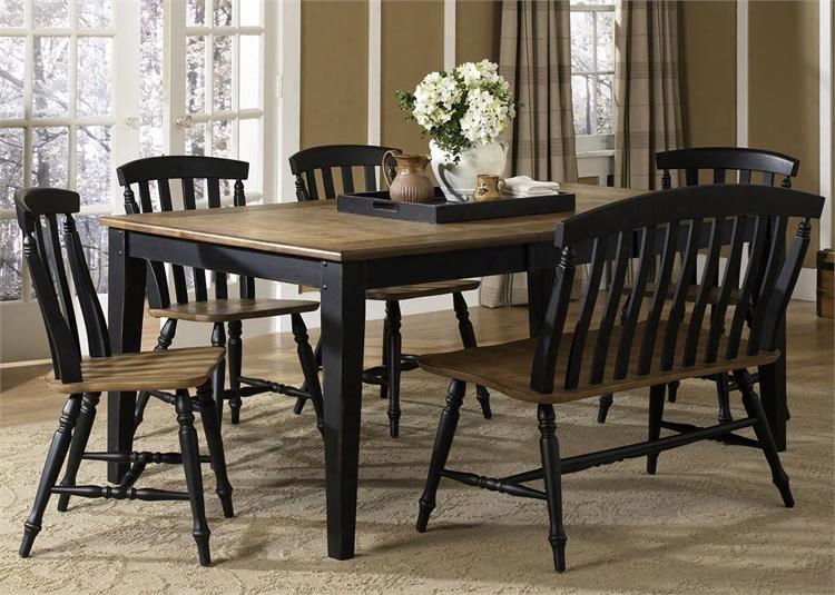 Al Fresco Ii Collection 641-cd-6rts 6-piece Dining Room Set With Rectangular Dining Table Be Nch And 4 Slat Back Side Chairs In Driftwood & Black