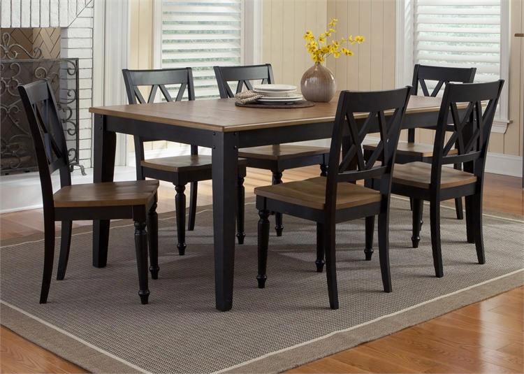 Al Fresco Ii Collection 641-cd-7rls 7-piece Dining Room Set With Rectangular Dining Table And 6 Slat Back Side Chairs In Driftwood & Black