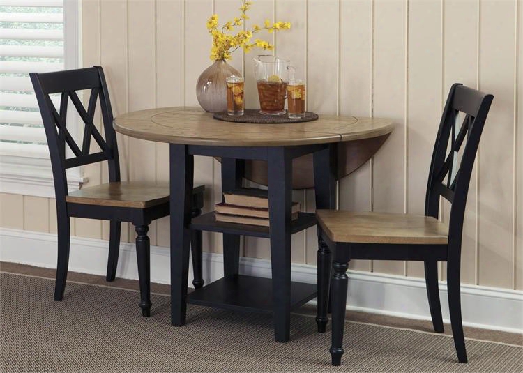 Al Fresco Ii Collection 641-cd-o3dls 3-piece Dining Room Set With Drop Leaf Table And 2 Double X Back Side Chairs In Driftwood & Black