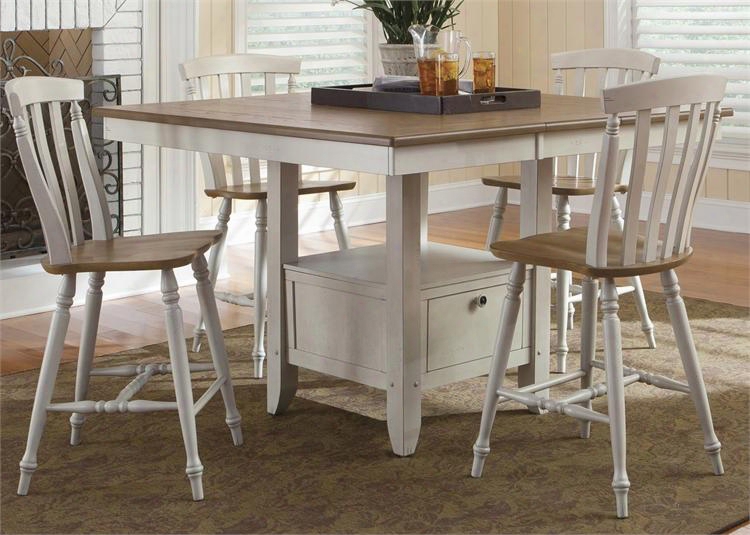 Al Fresco Iii Collection 841-cd-5gts 5-piece Dining Room Set With Gathering Table And 4 Slat Back Counter Chairs In Driftwood & Sand