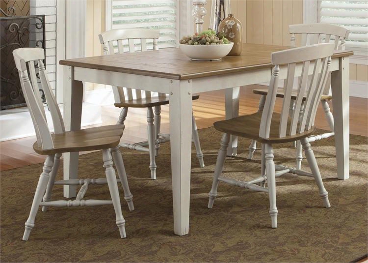 Al Fresco Iii Collection 841-cd-5rls  5-piece Dining Room Set With Rectangular Dining Table And 4 Slat Back Side Chairs In Driftwood & Sand