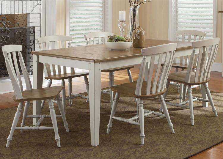 Al Fresco Iii Collection 841-cd-7rls 7-piece Dining Room Set With Rectangular Dining Table And 6 Slat Back Side Chairs In Driftwood & Sand