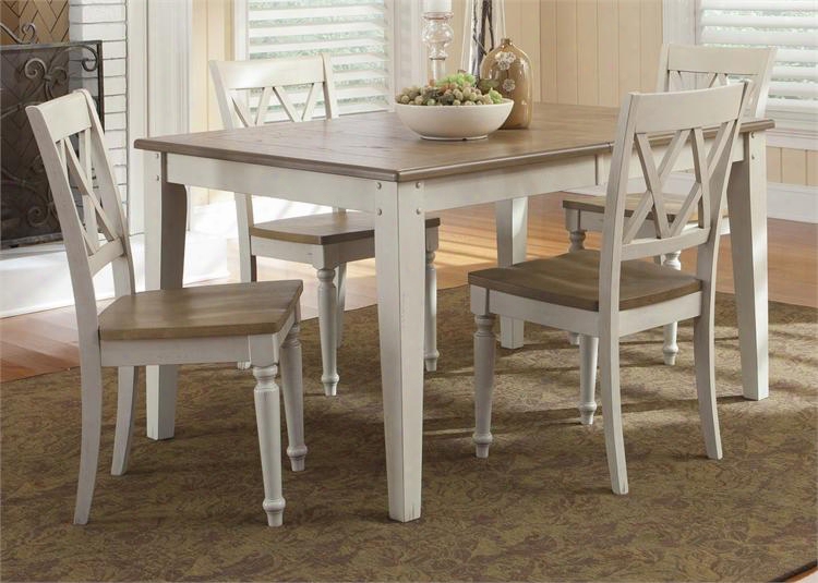 Al Fresco Iii Collection 841-cd-o5rls 5-piece Dining Room Set With Rectangular Dining Table And 4 Double X Back Side Chairs In Driftwood & Sand