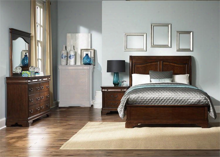 Alexandria Collection 722-br-ksldmn 4-piece Bedroom Set With King Sleigh Bed Dresser Mirror And Night Stand In Autumn Brown