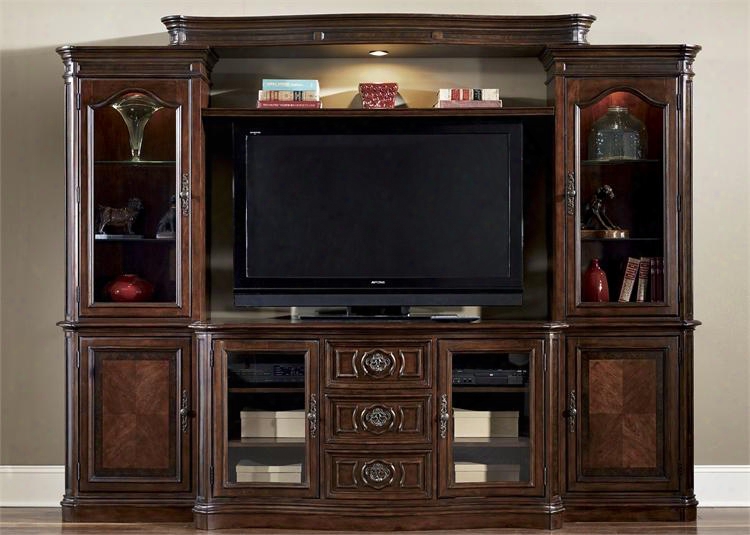 Andalusia Collection 259-entw-ecp 4-piece Entertainment Center With Left Pier Right Pier Light Bridge And 64" Tv Stand In Vinttage Cherry