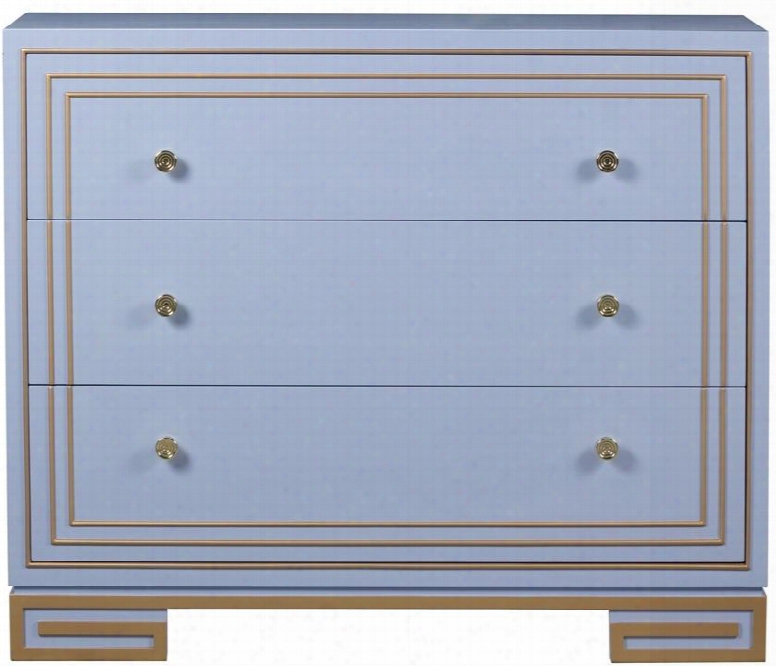 Aria P020237 Deco Drawer Chest With Three Drawers Roller Side Drawer Guides And Gold Highlighted Drawer In