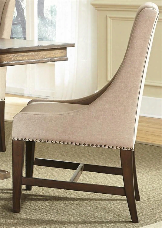 Armand Collection 242-c6501s 39" Side Chair With Brass Nailhead Trim Linen Upholstery And Tapered Legs In Antique Brownstoen