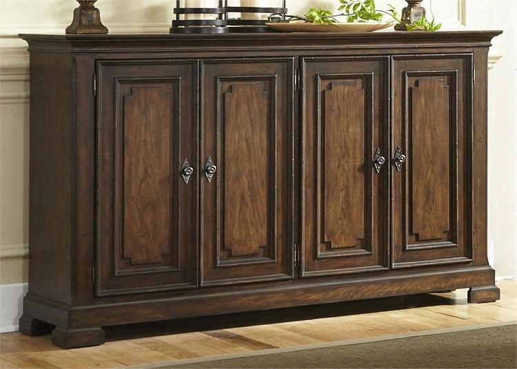 Armand Collection 242-cb6440 64" Buffet With 4 Doors Molding Details And Light Distressing In Antique Brownstone