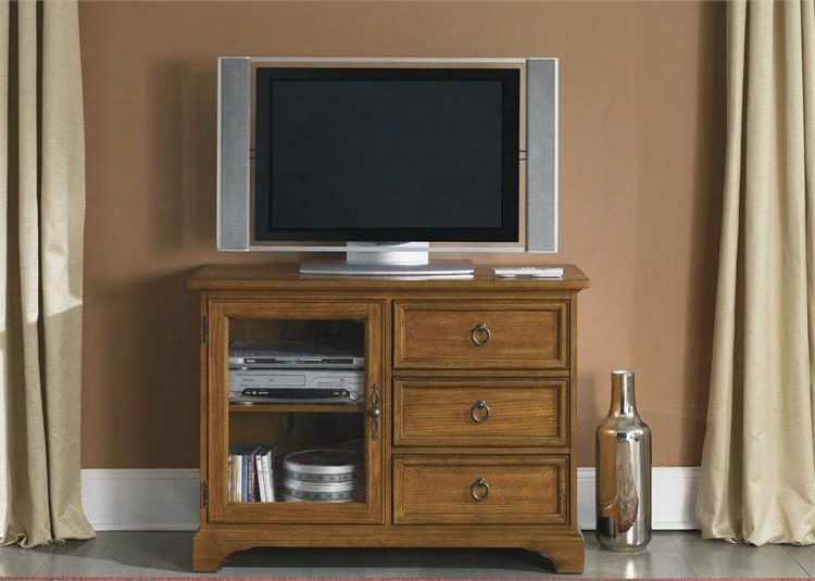 Beacon Collection 451-tv44 44" Tv Console With Glass Door 3 Drawers And Adjustable Shelf In Oak