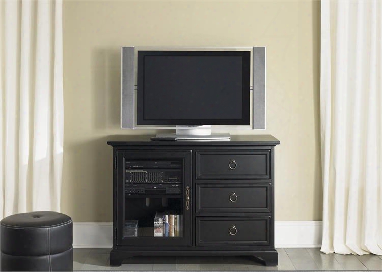 Beacon Collection 453-tv44 44&uot; Tv Console With Glass Door 3 Drawers And Adjustable Shelf In Black