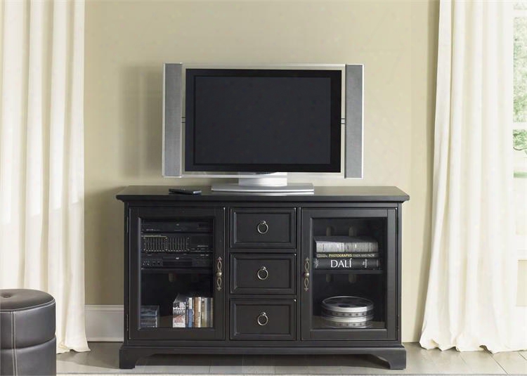 Beacon Collection 453-tv54 54" Tv Console With 2 Glass Doors 3 Drawers And Adjustable Shelves In Black