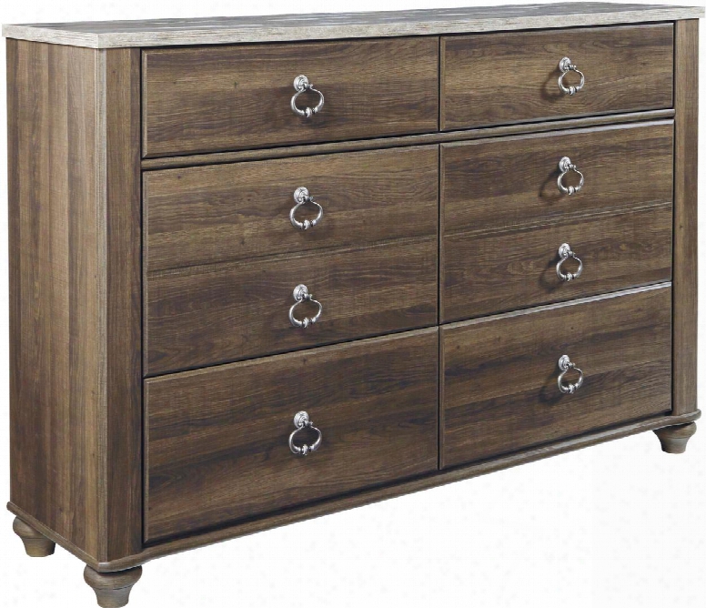 Birnington Collection B268-31 61" Dresser With 6 Drawers Decorative Antique Ring Pulls Side Roller Glides Indiscriminate Slayer Block Style Top Short Bun Feer And