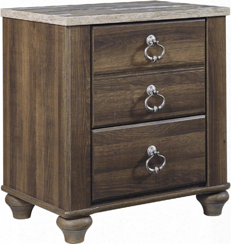 Birmington Collection B268-92 24" Nightstand With 2 Drawers Decorative Antique Ring Pulls Side Roller Glides Usb Ports Butcher Block Style Top Short Bun