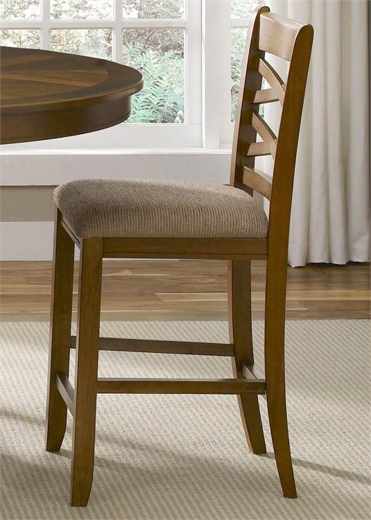 Bistro Collection 64-b300124 41" Counter Chair With Double X Back Block Tapered Legs And Tan Chenille Upholstery In Honey